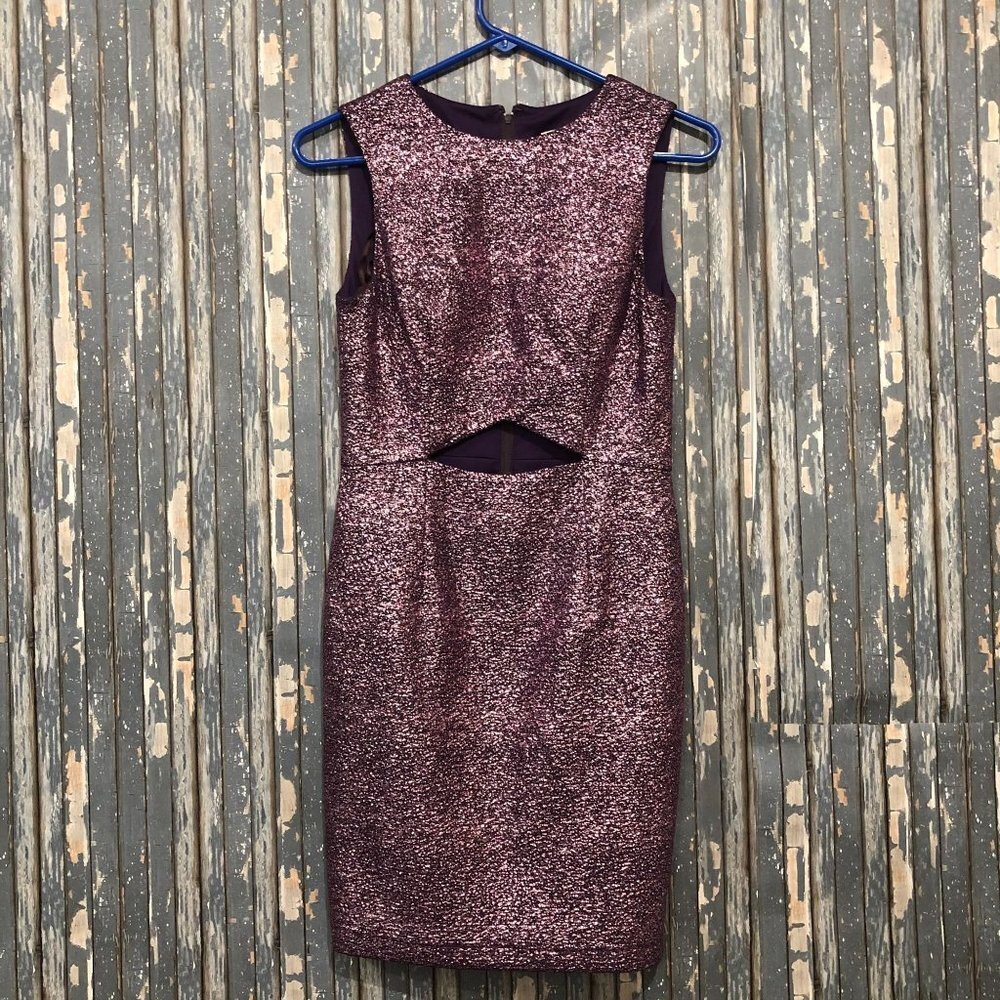 Hailey Logan by Adrianna Papell Black Pink Metalic Sparkle Sheath Dress cut-out
